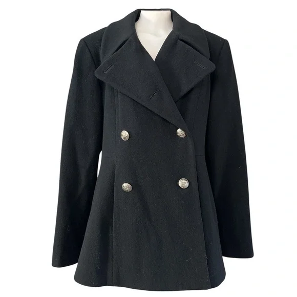 Perry Ellis Vintage Black Wool Military Peacoat USA Made Women’s 10 - Picture 15 of 17